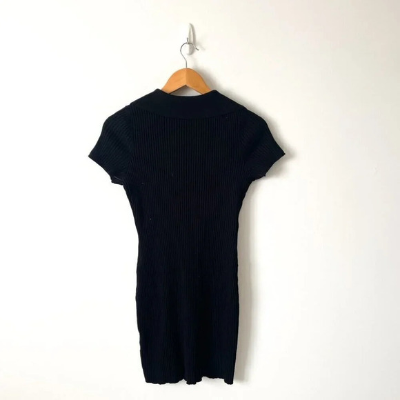 Abercrombie & Fitch Ribbed Knit Short Sleeve Polo Dress w/ Collar Black Sz Small - Picture 6 of 7